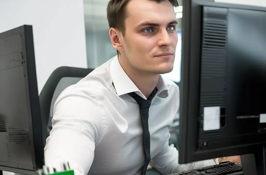 Hombre trabajando en oficina con computadora
