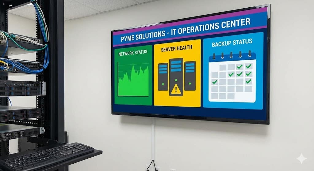 Dashboard de monitoreo continuo de red, respaldos y servidores en una PYME